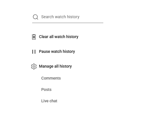 Impostazioni della cronologia di YouTube